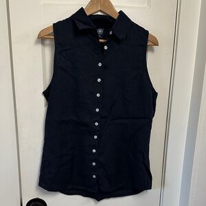 Elegant Sleeveless Navy Button-Down Shirt